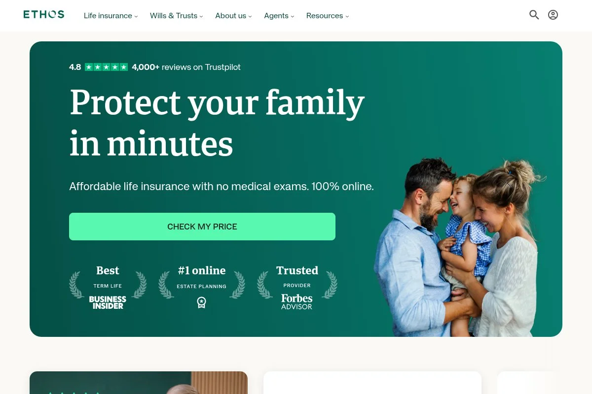 Screenshot of Ethos homepage