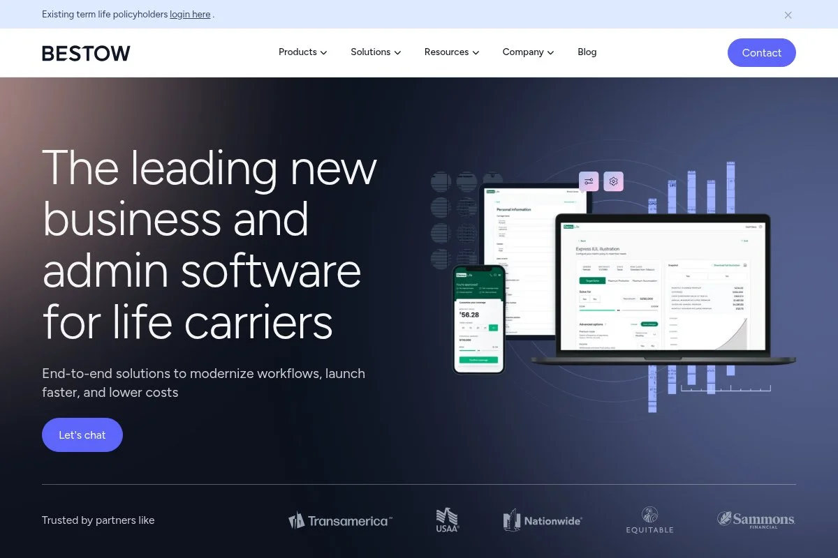 Screenshot of Bestow homepage