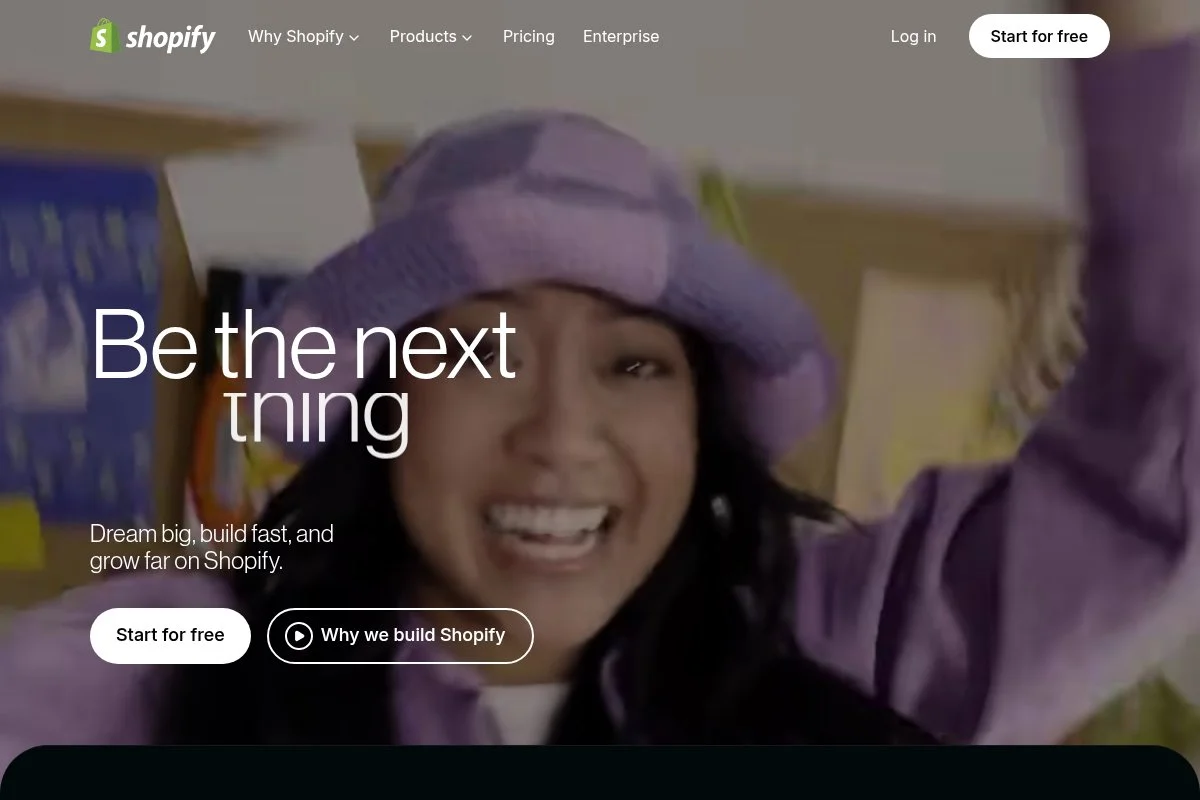 Screenshot of Shopify homepage