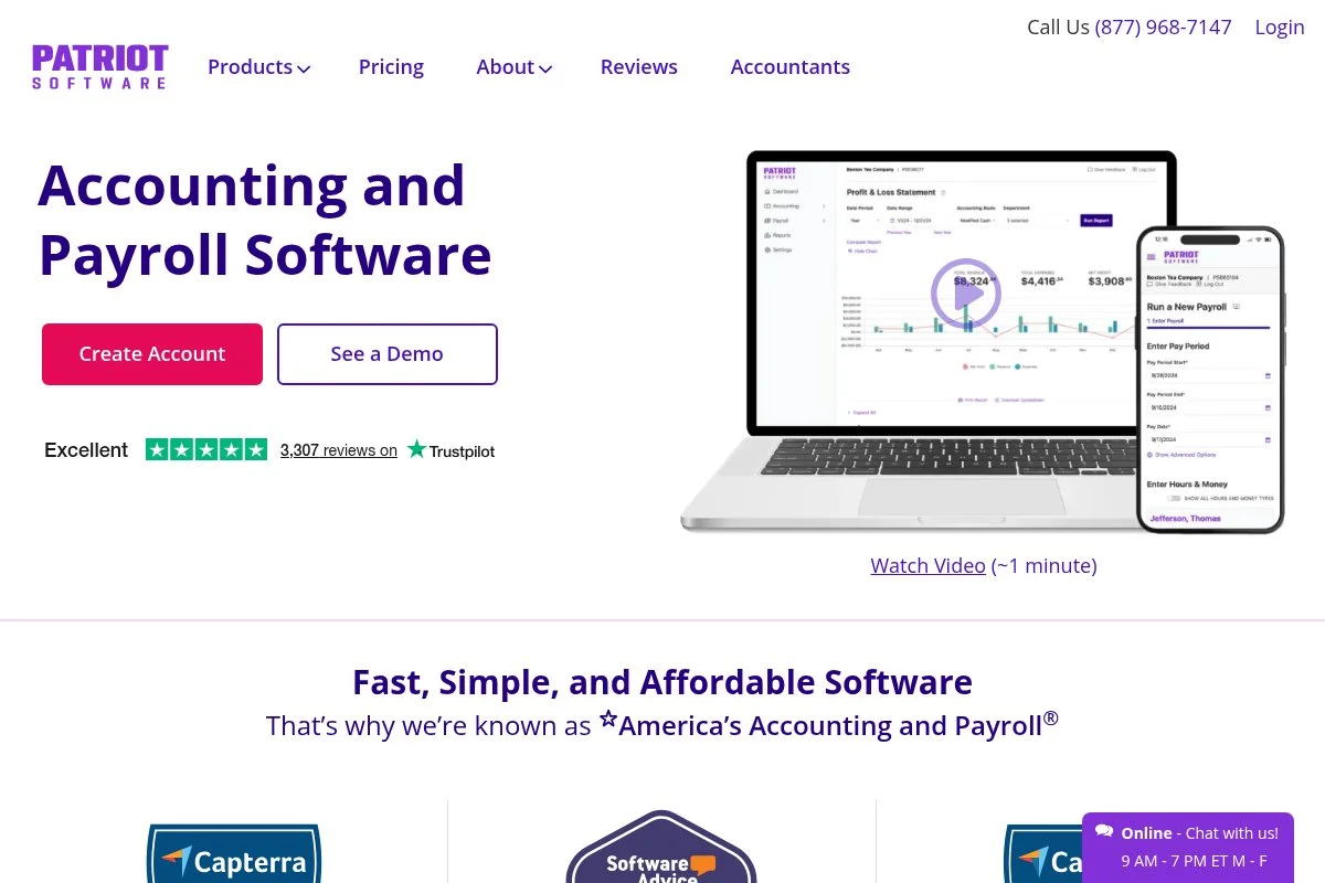 Screenshot of Patriot Payroll homepage