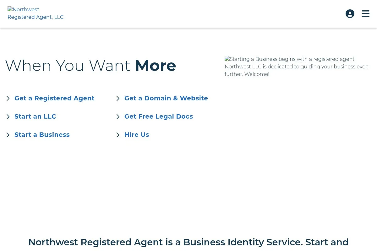 Screenshot of Northwest Registered Agent homepage