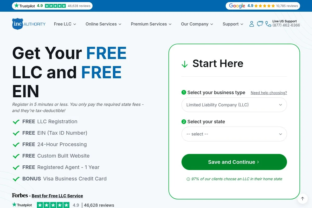 Screenshot of Inc Authority homepage