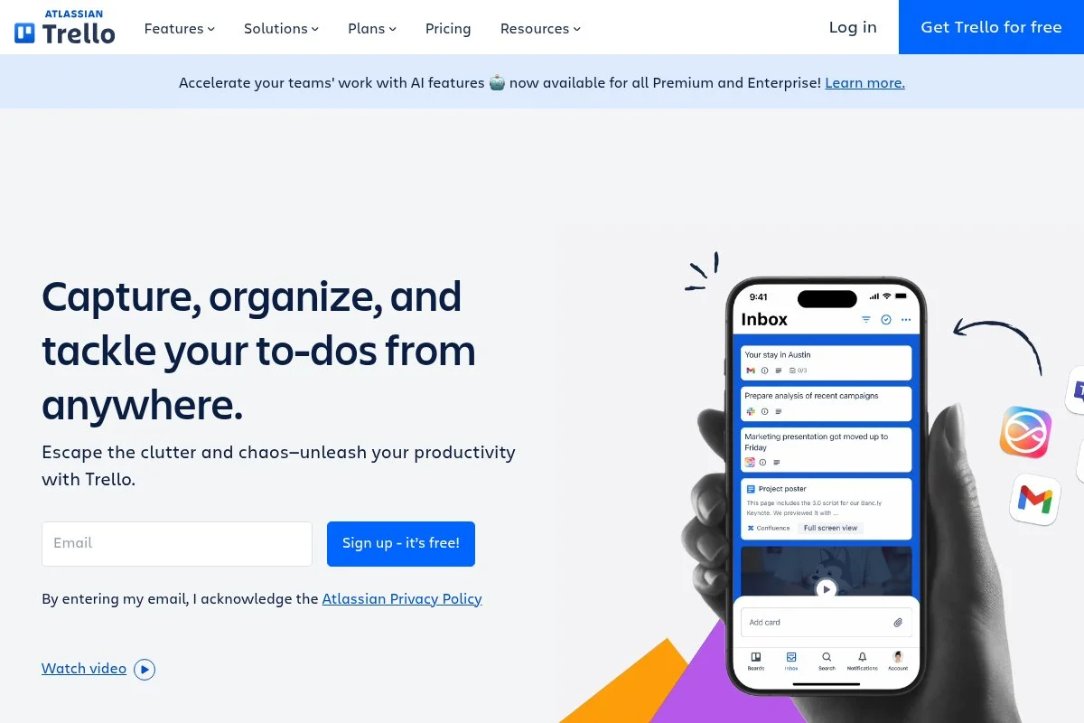 Screenshot of Trello homepage