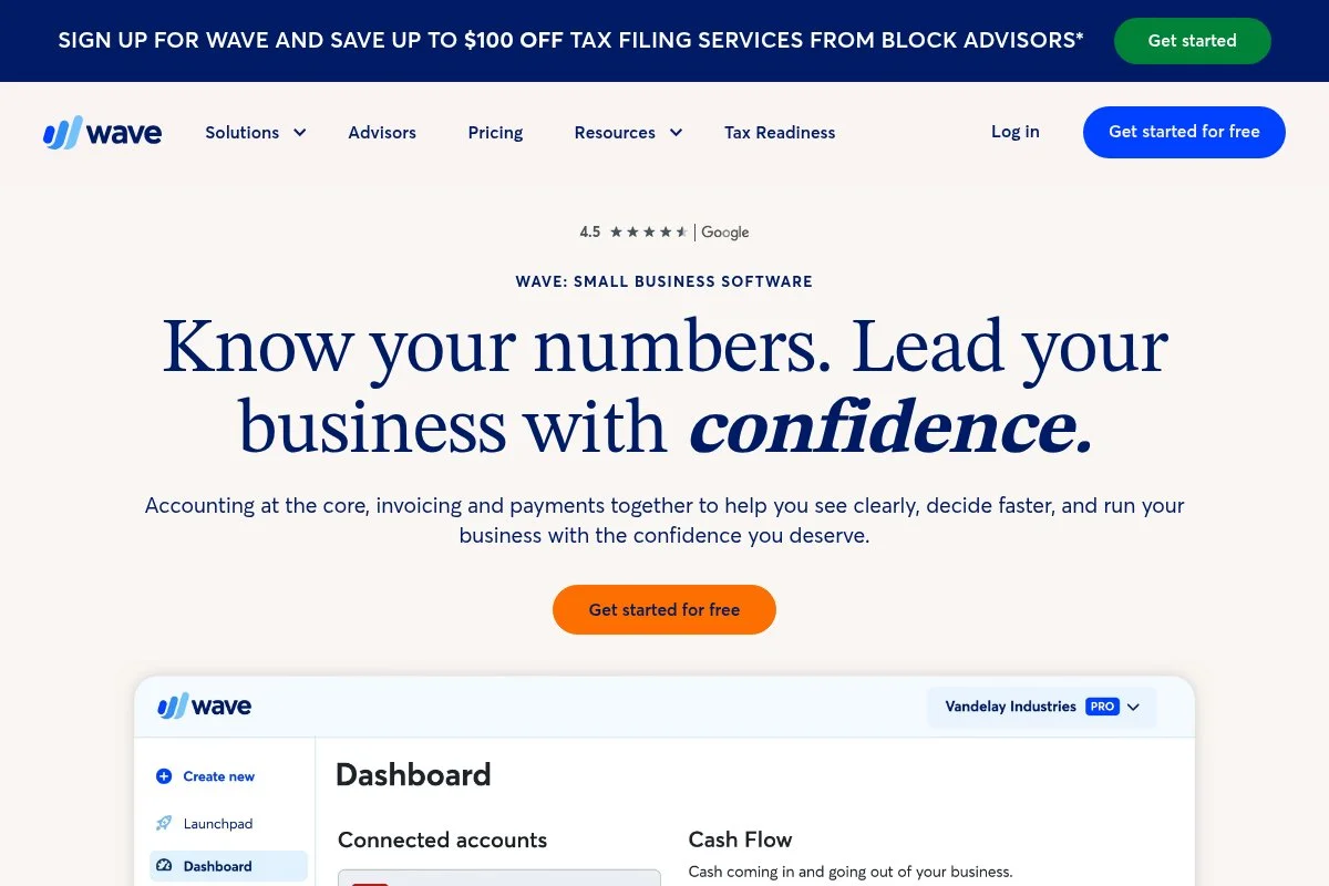 Screenshot of Wave homepage