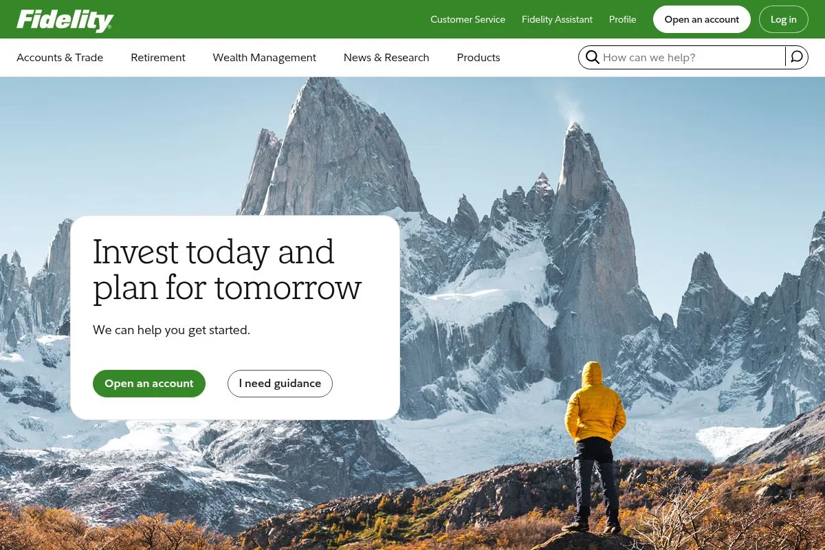 Screenshot of Fidelity homepage