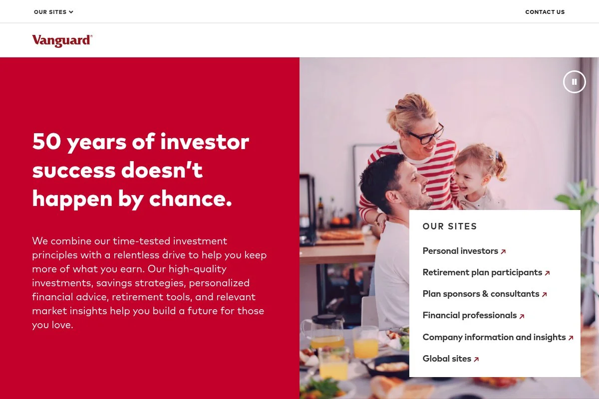 Screenshot of Vanguard homepage