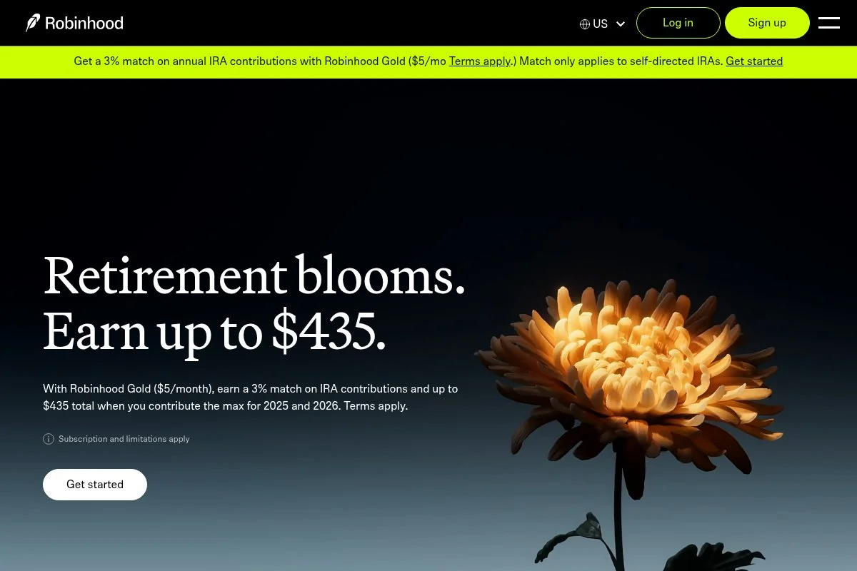 Screenshot of Robinhood homepage