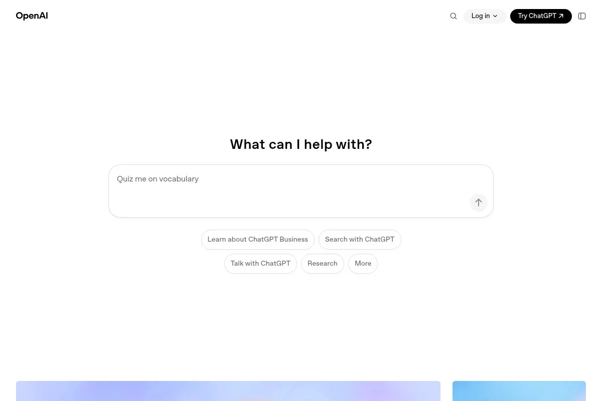 Screenshot of ChatGPT (OpenAI) homepage