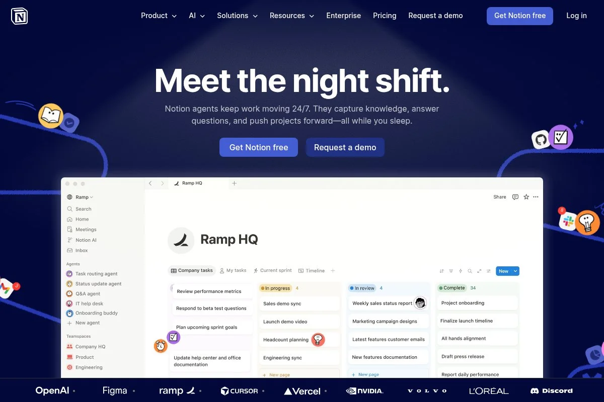 Screenshot of Notion AI homepage