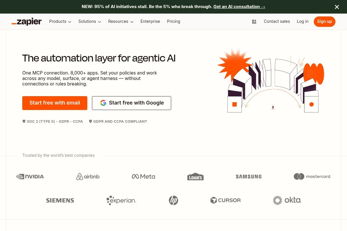 Screenshot of Zapier with AI homepage