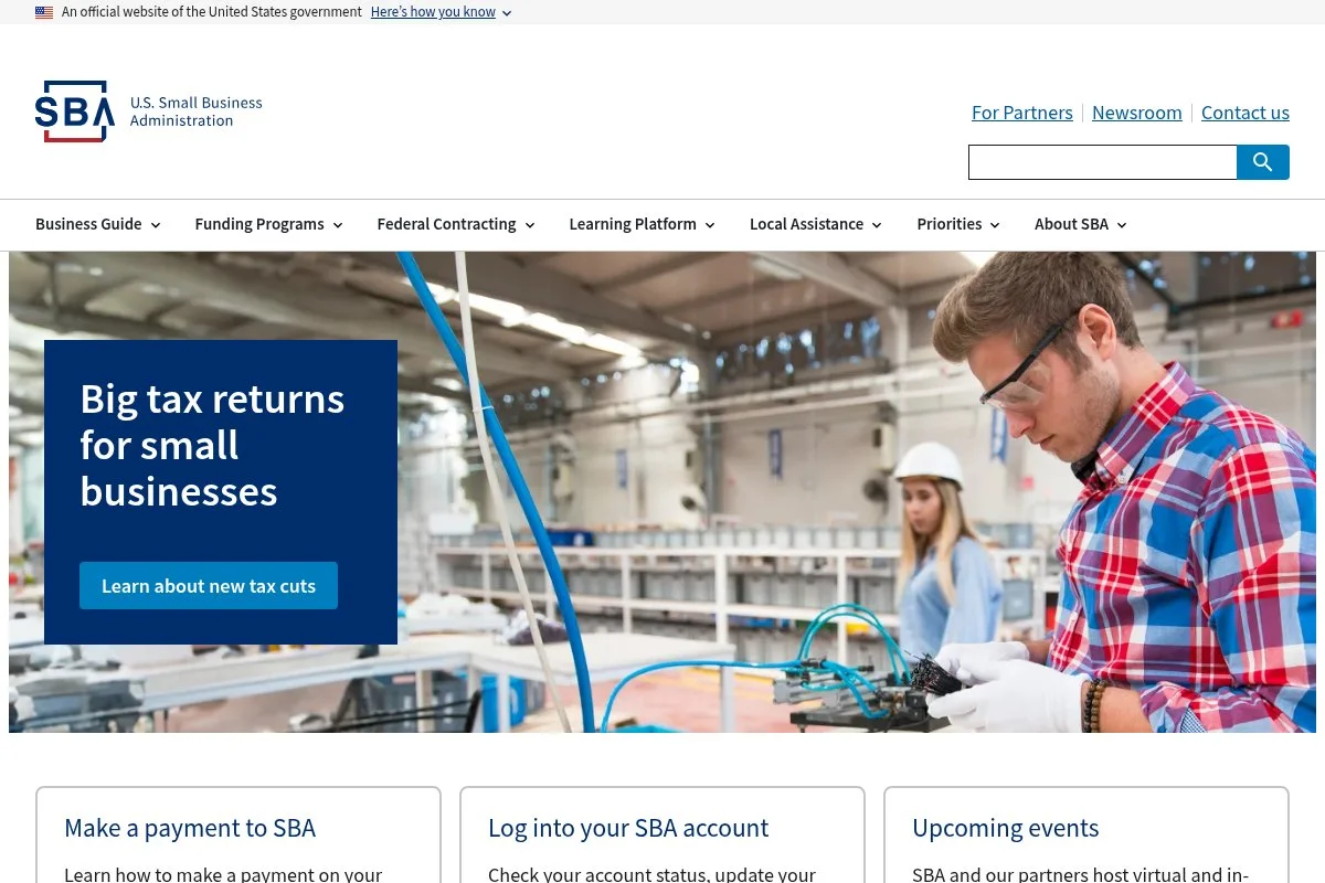 Screenshot of SBA Microloan homepage
