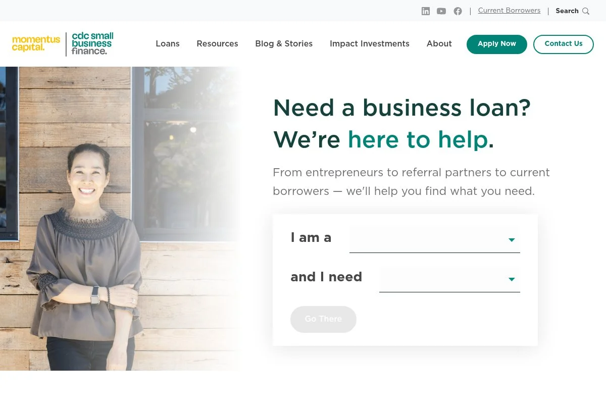 Screenshot of CDC Small Business Finance homepage