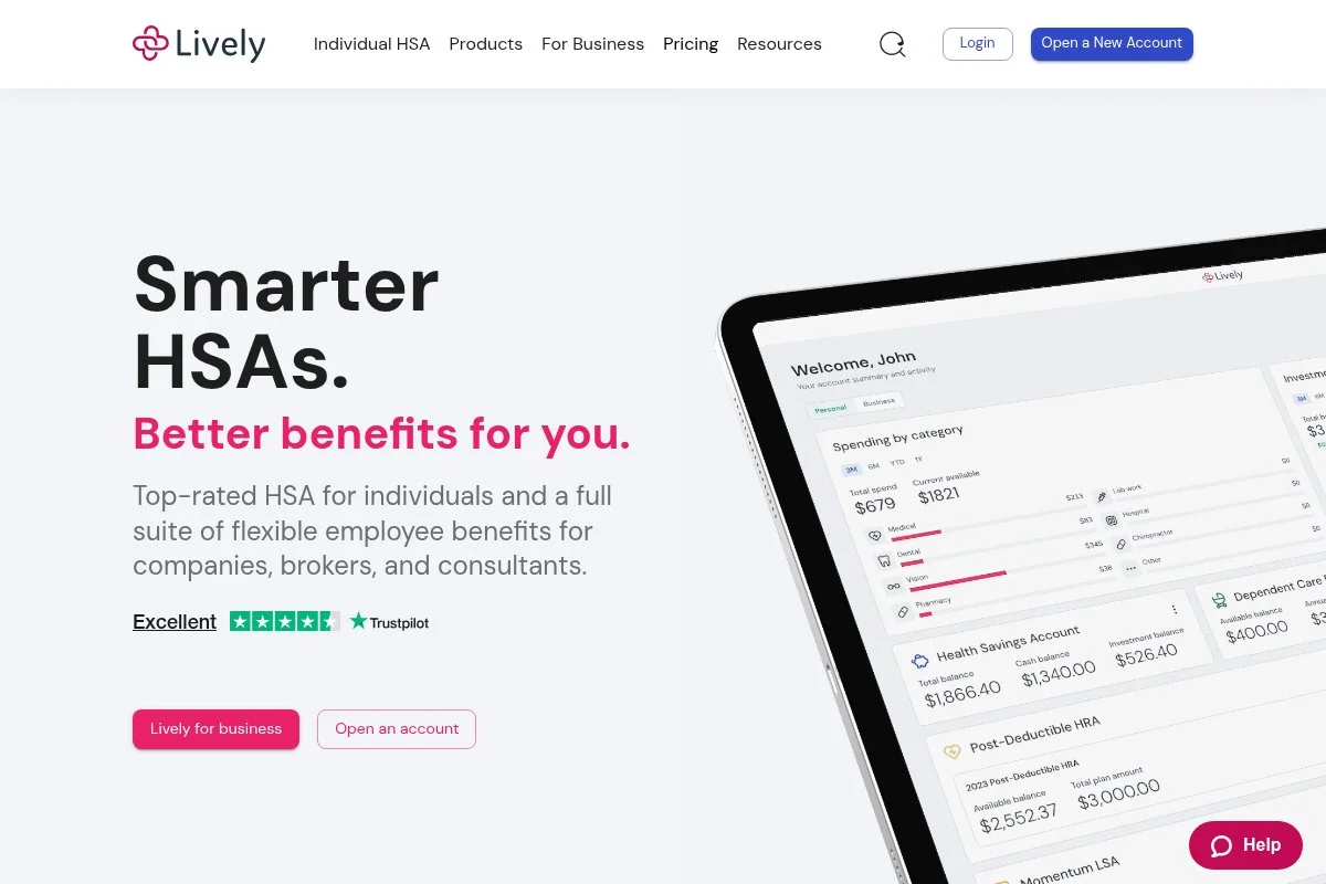 Screenshot of Lively HSA homepage