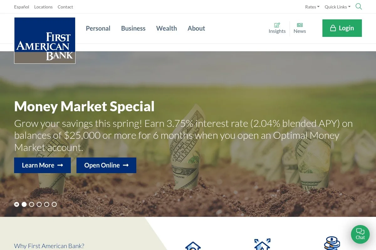 Screenshot of First American Bank HSA homepage