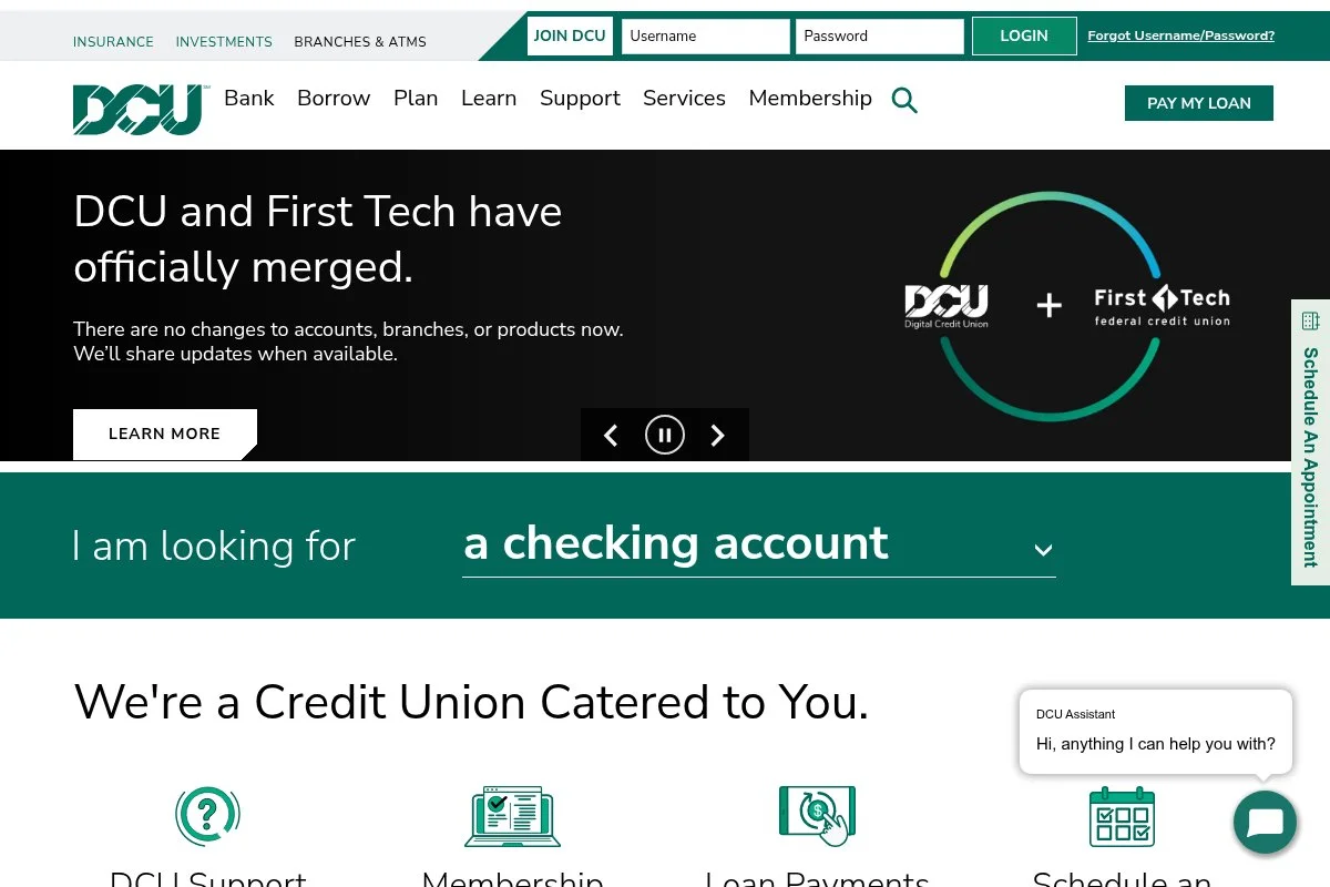 Screenshot of DCU HSA homepage