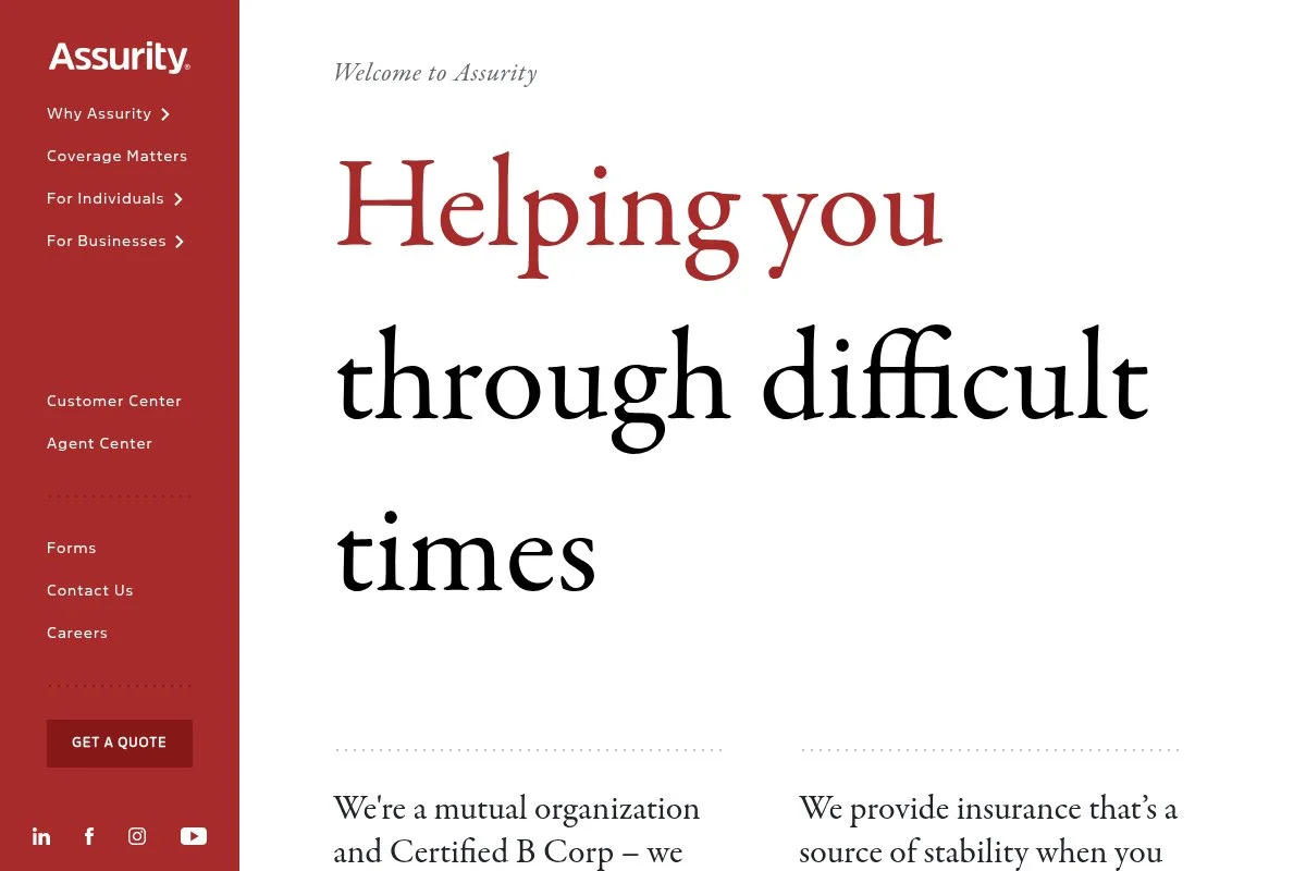 Screenshot of Assurity homepage
