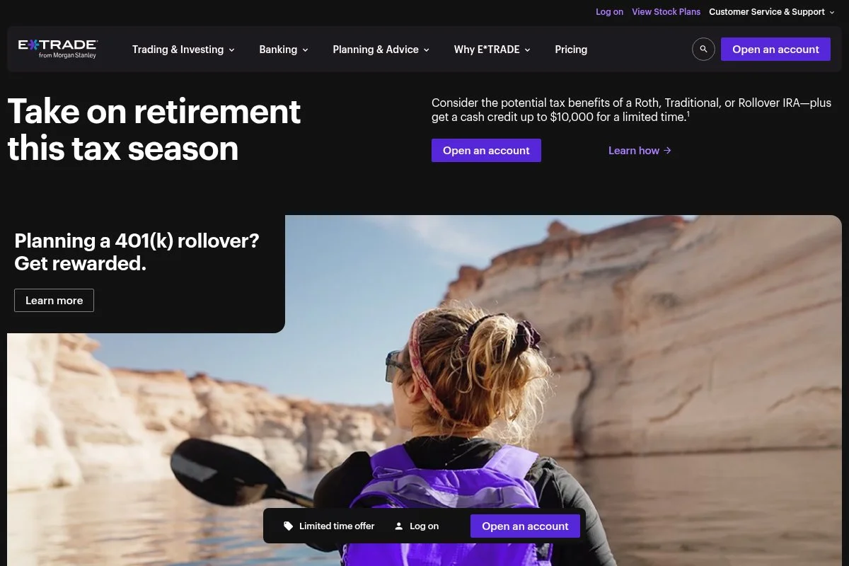 Screenshot of E*TRADE Solo 401(k) homepage