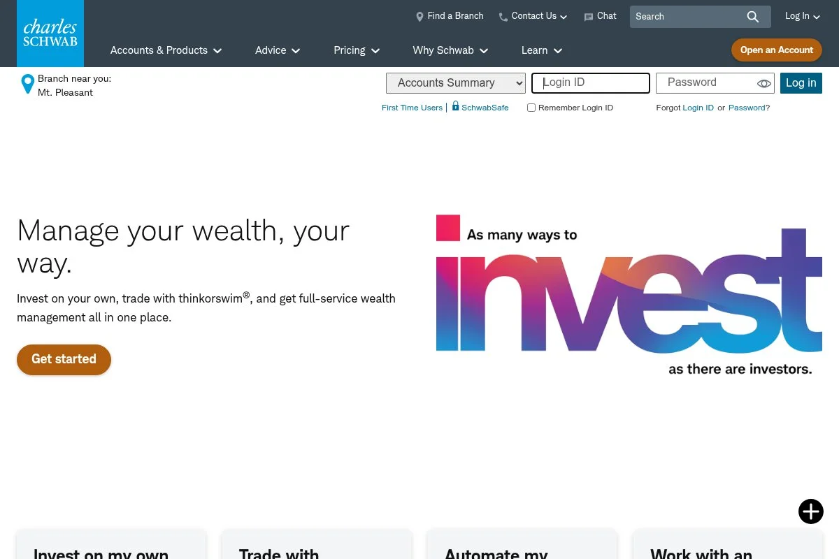Screenshot of Charles Schwab Individual 401(k) homepage