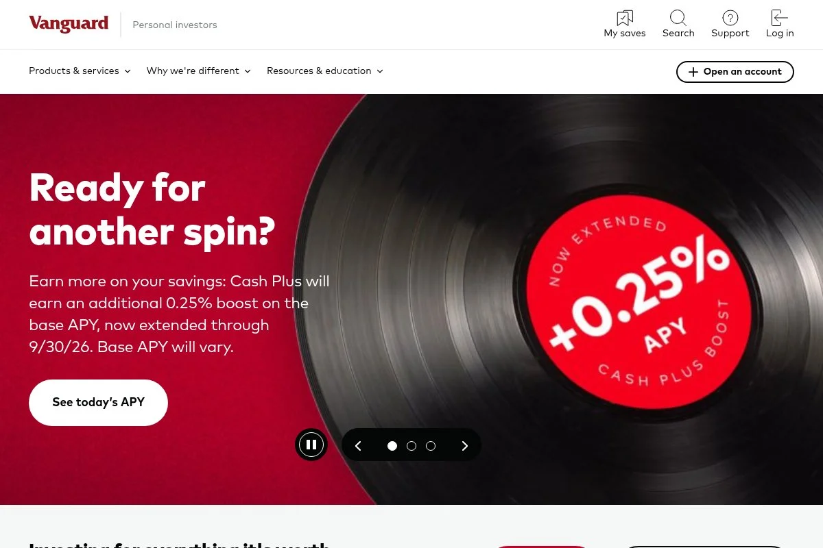 Screenshot of Vanguard Individual 401(k) homepage