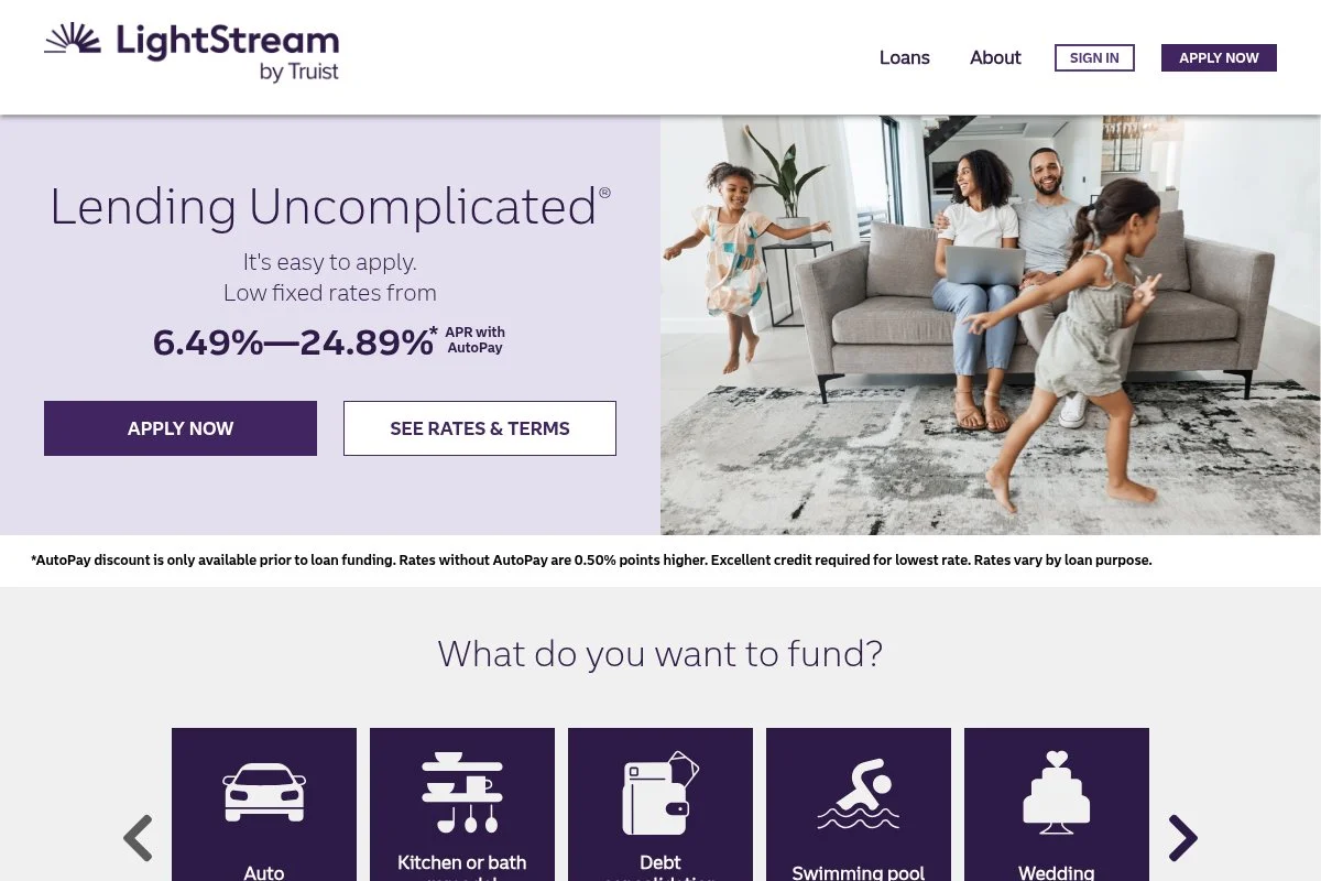 Screenshot of LightStream (Truist) homepage