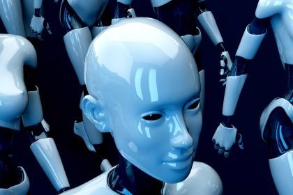 a white toy with a black nose; gig workers training robots