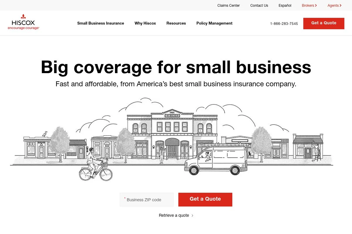 Screenshot of Hiscox homepage