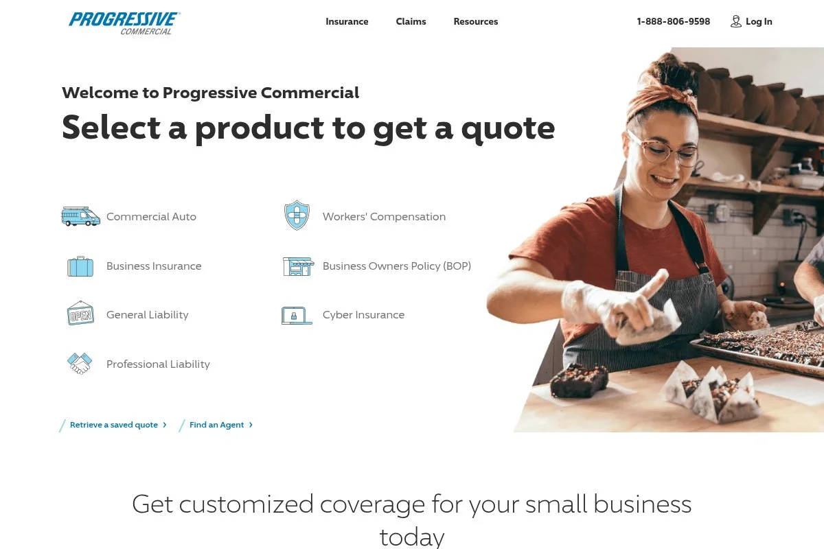 Screenshot of Progressive Commercial homepage