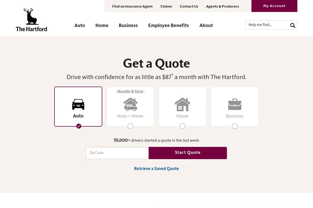 Screenshot of The Hartford homepage