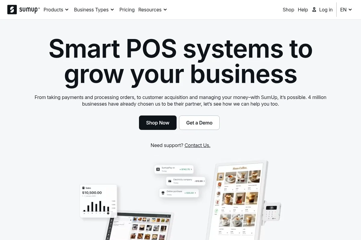 Screenshot of SumUp homepage