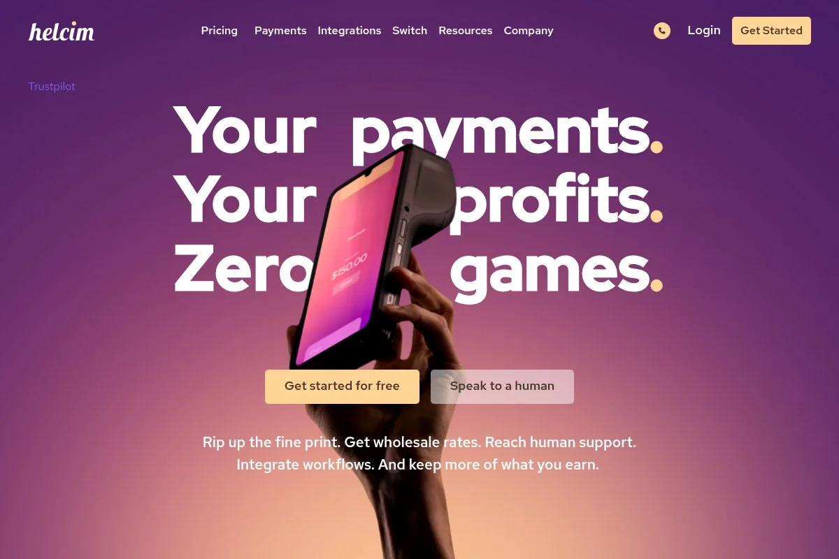 Screenshot of Helcim homepage