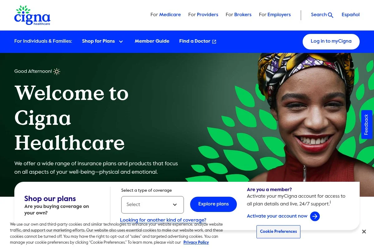 Screenshot of Cigna Healthcare HSA‑Eligible HDHP homepage