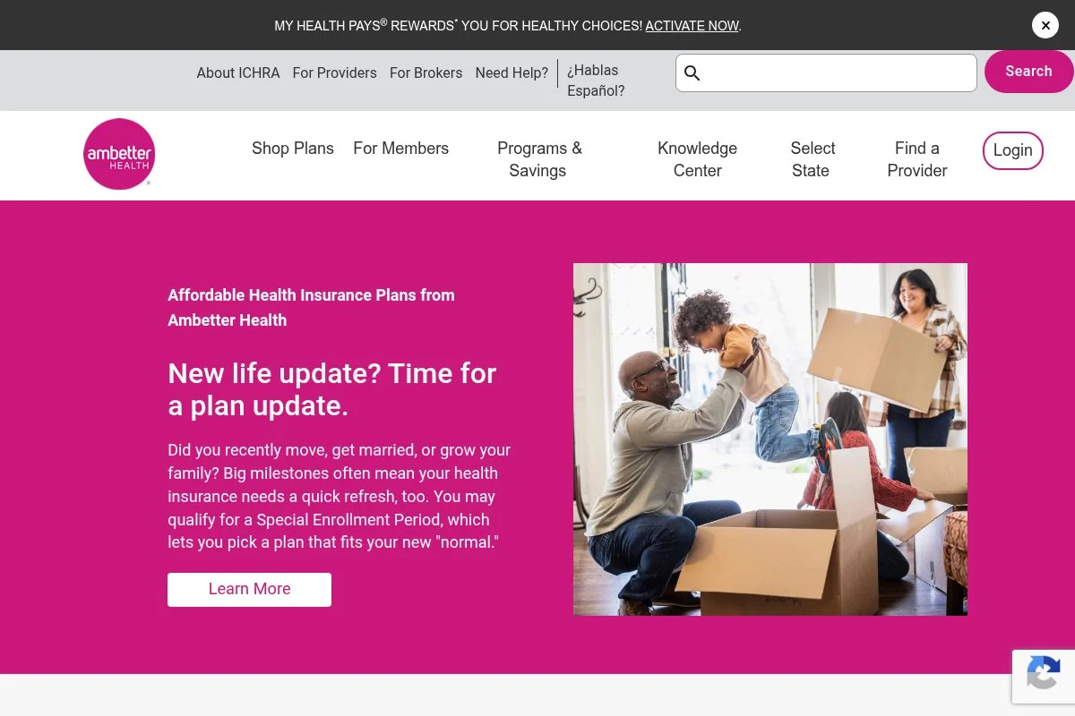 Screenshot of Ambetter HSA Bronze homepage