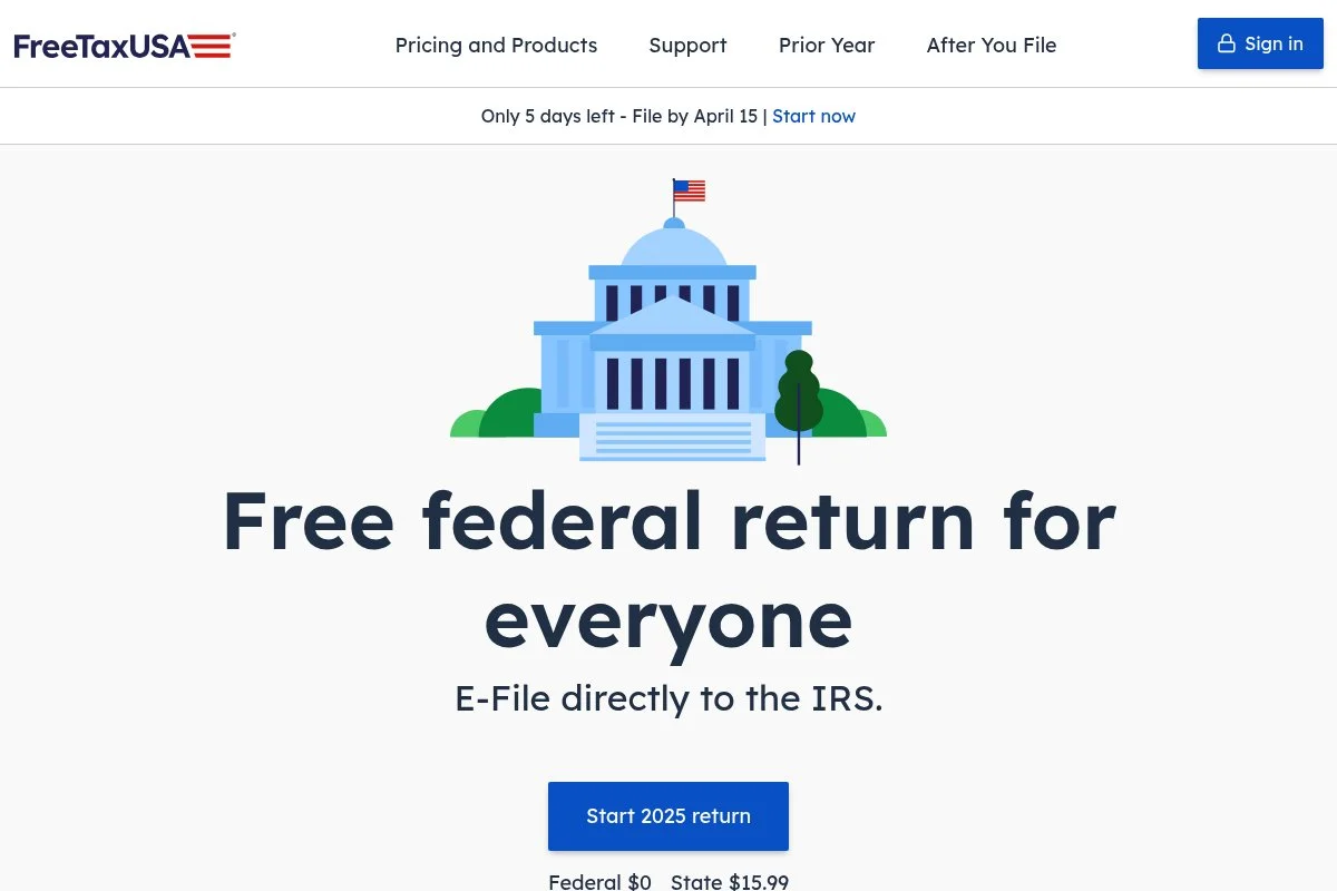Screenshot of FreeTaxUSA homepage