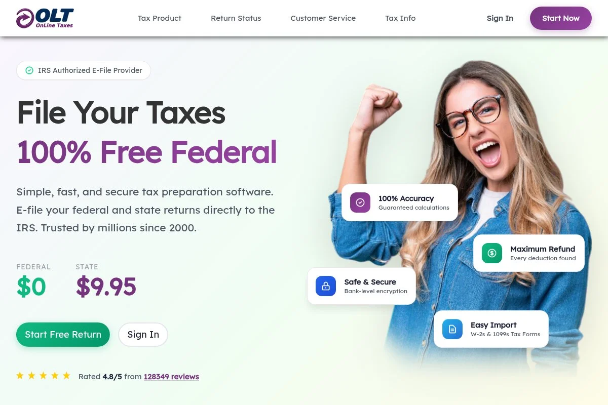 Screenshot of OLT Online Taxes homepage