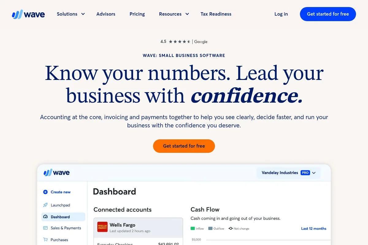Screenshot of Wave homepage