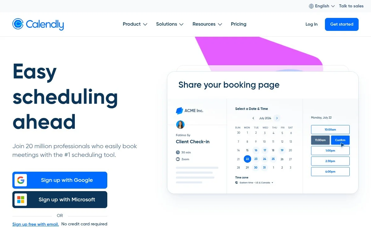 Screenshot of Calendly homepage