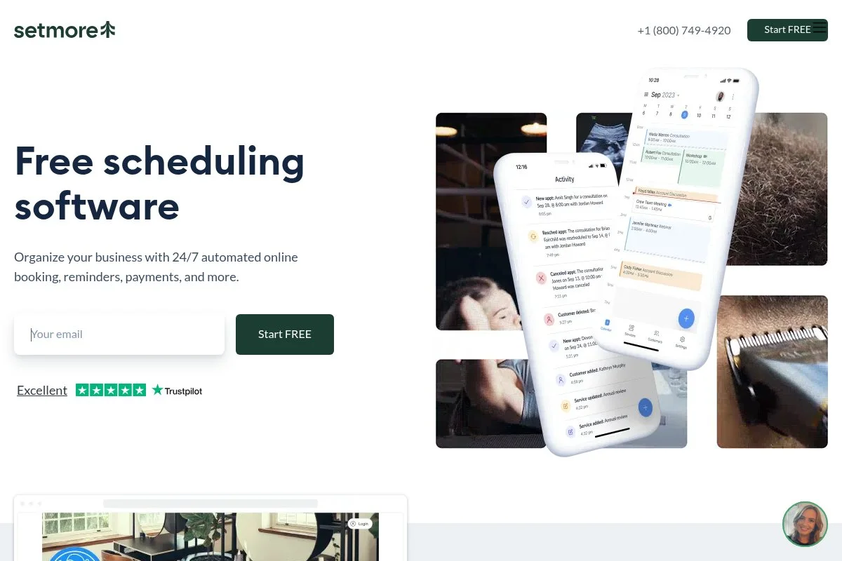 Screenshot of Setmore homepage
