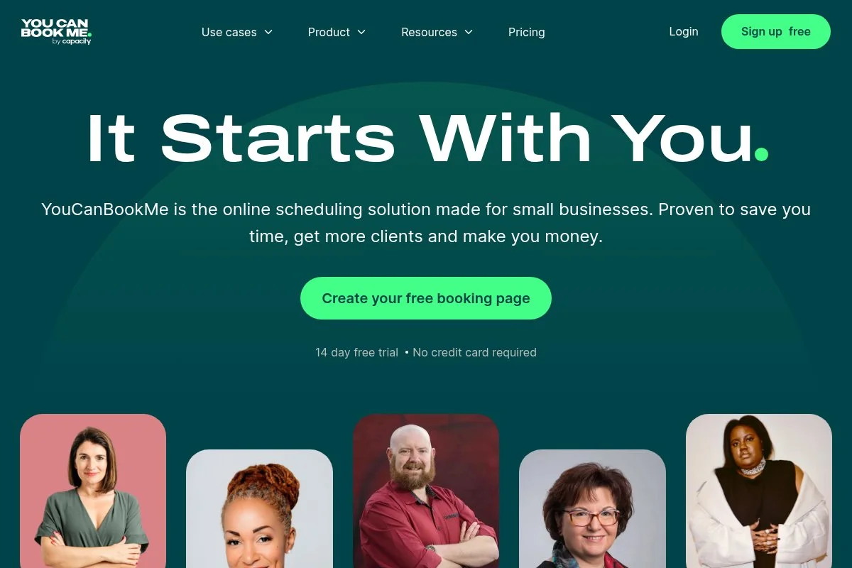 Screenshot of YouCanBook.me homepage