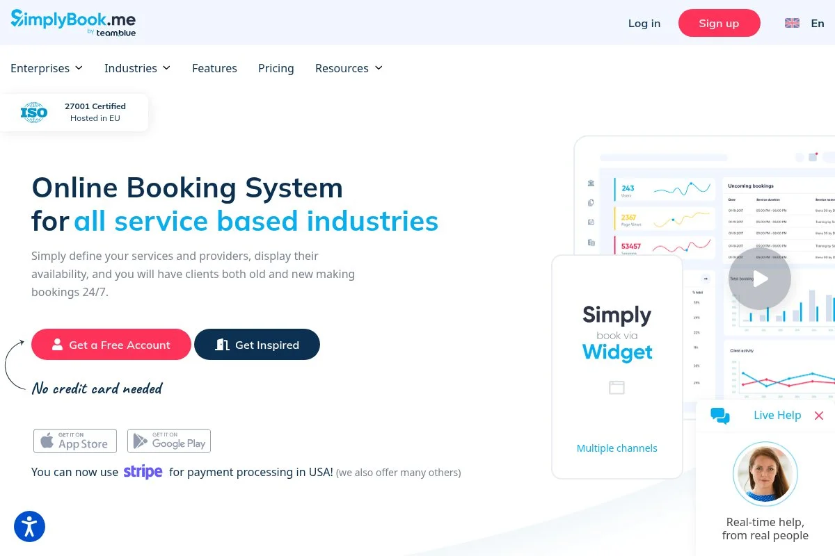 Screenshot of SimplyBook.me homepage