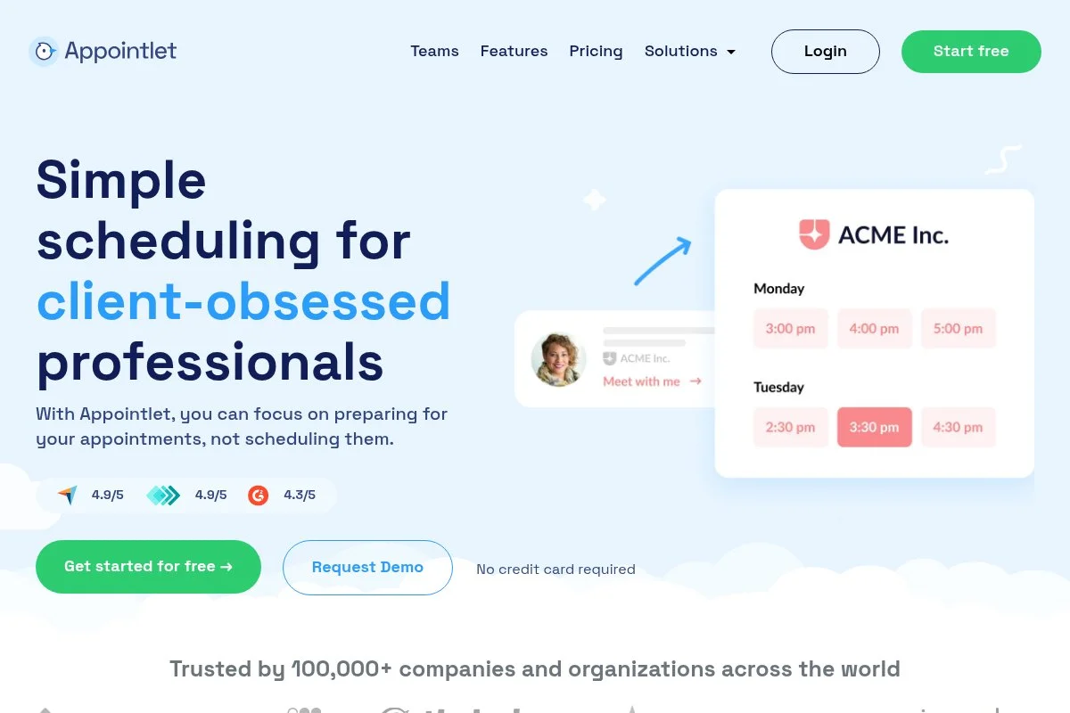 Screenshot of Appointlet homepage
