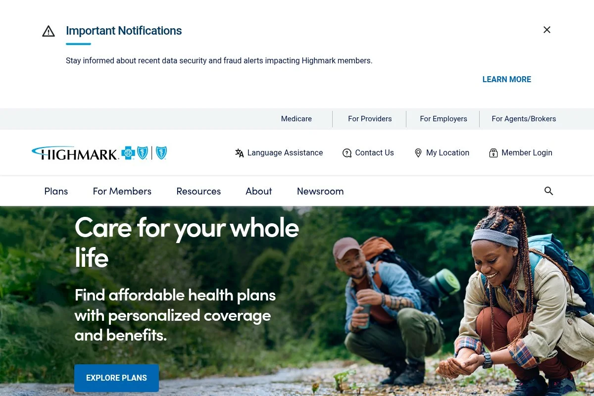 Screenshot of Highmark BCBS PPO Blue homepage
