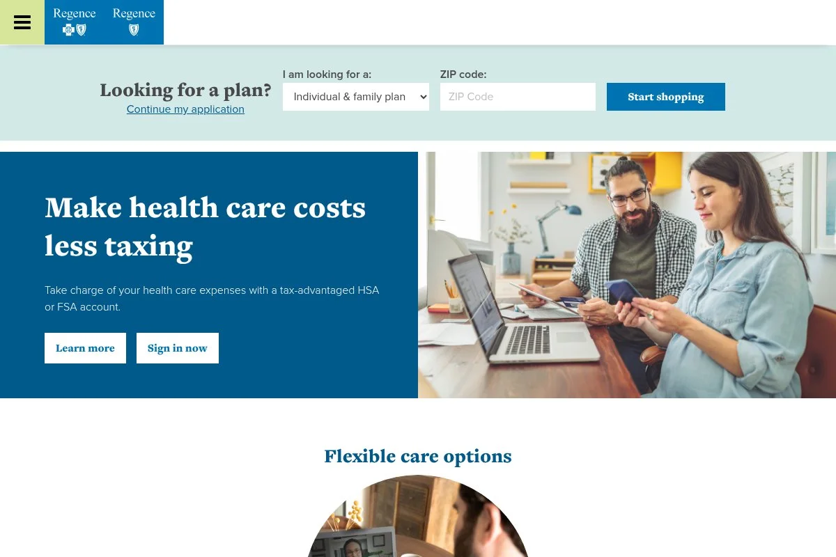 Screenshot of Regence BlueCross BlueShield PPO homepage
