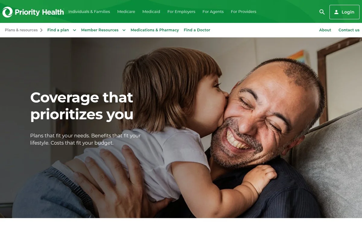 Screenshot of Priority Health Individual PPO homepage