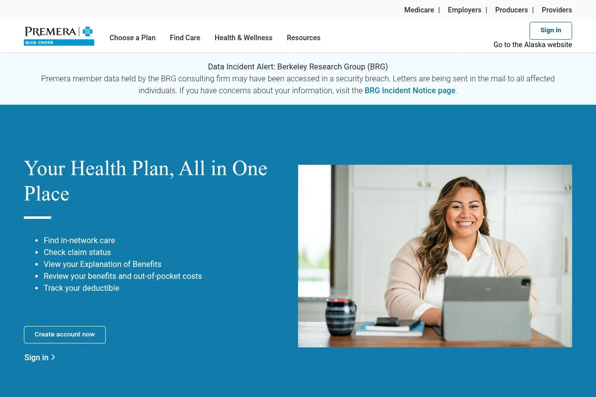 Screenshot of Premera Blue Cross PPO homepage