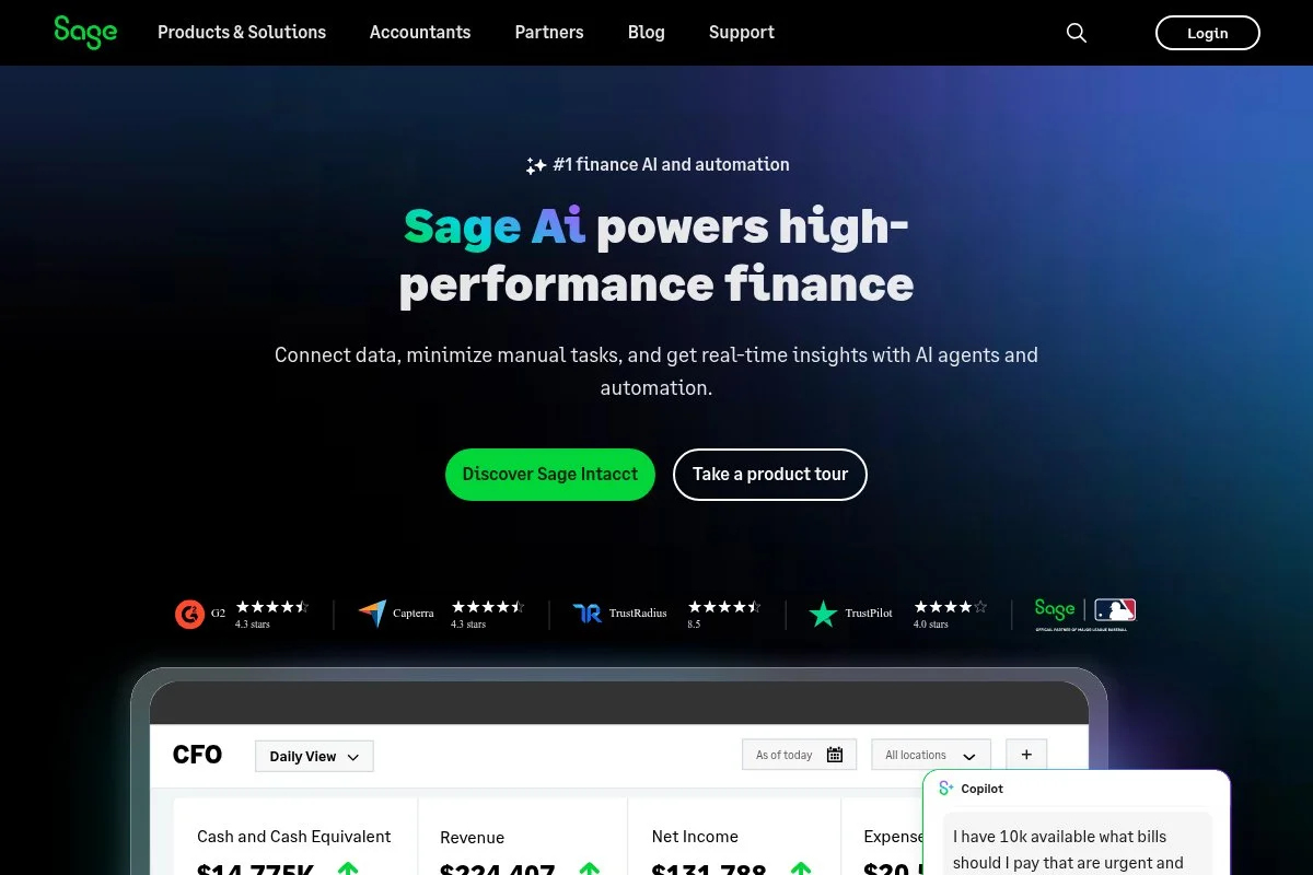 Screenshot of Sage Accounting homepage