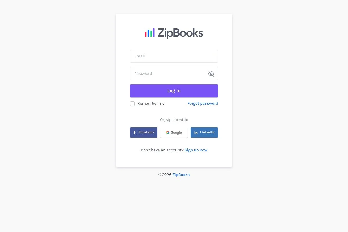 Screenshot of ZipBooks homepage