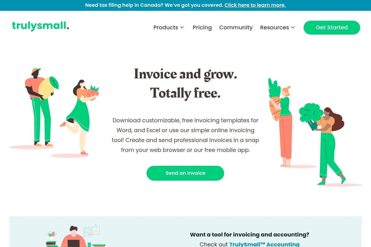Screenshot of TrulySmall Accounting homepage