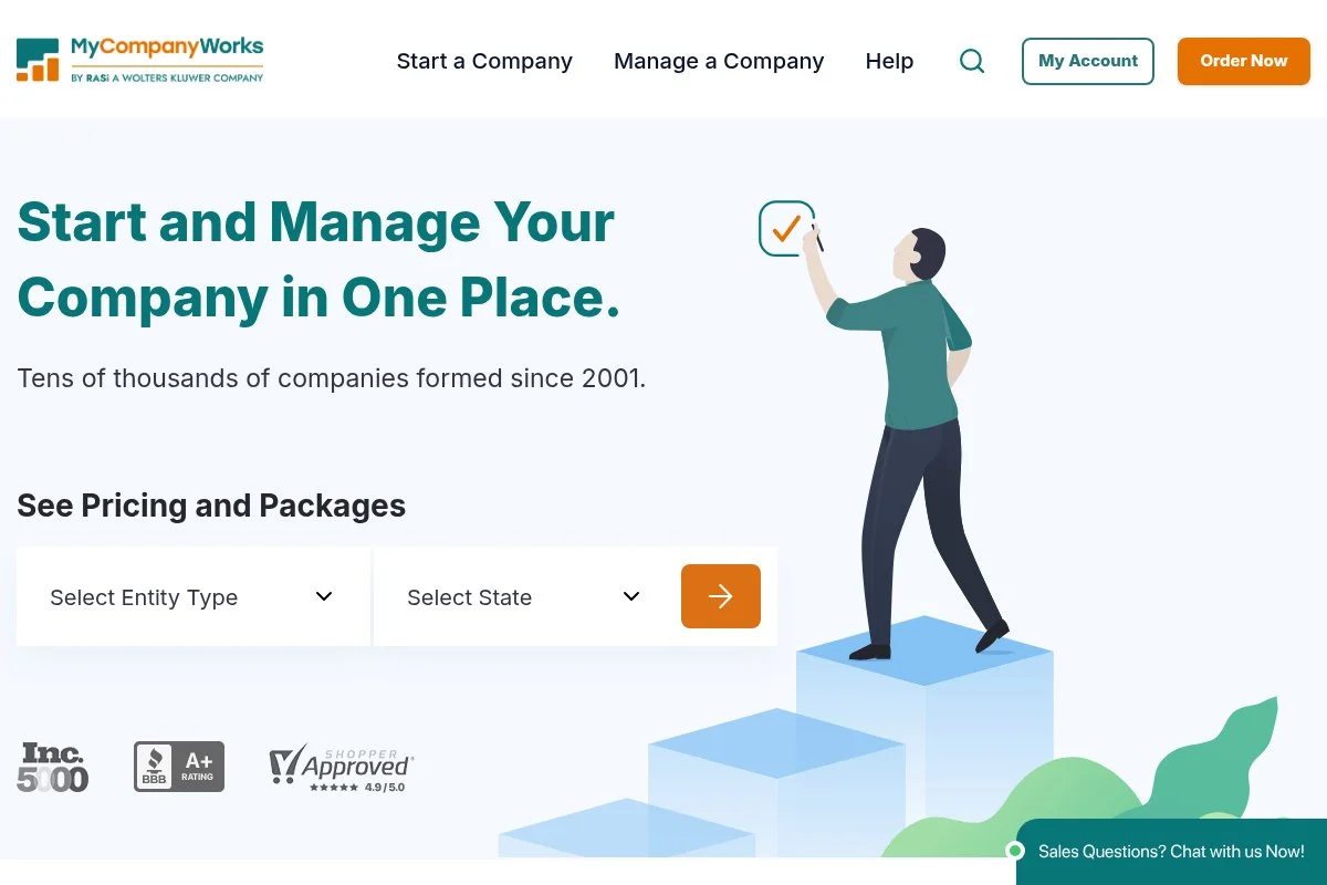 Screenshot of MyCompanyWorks homepage