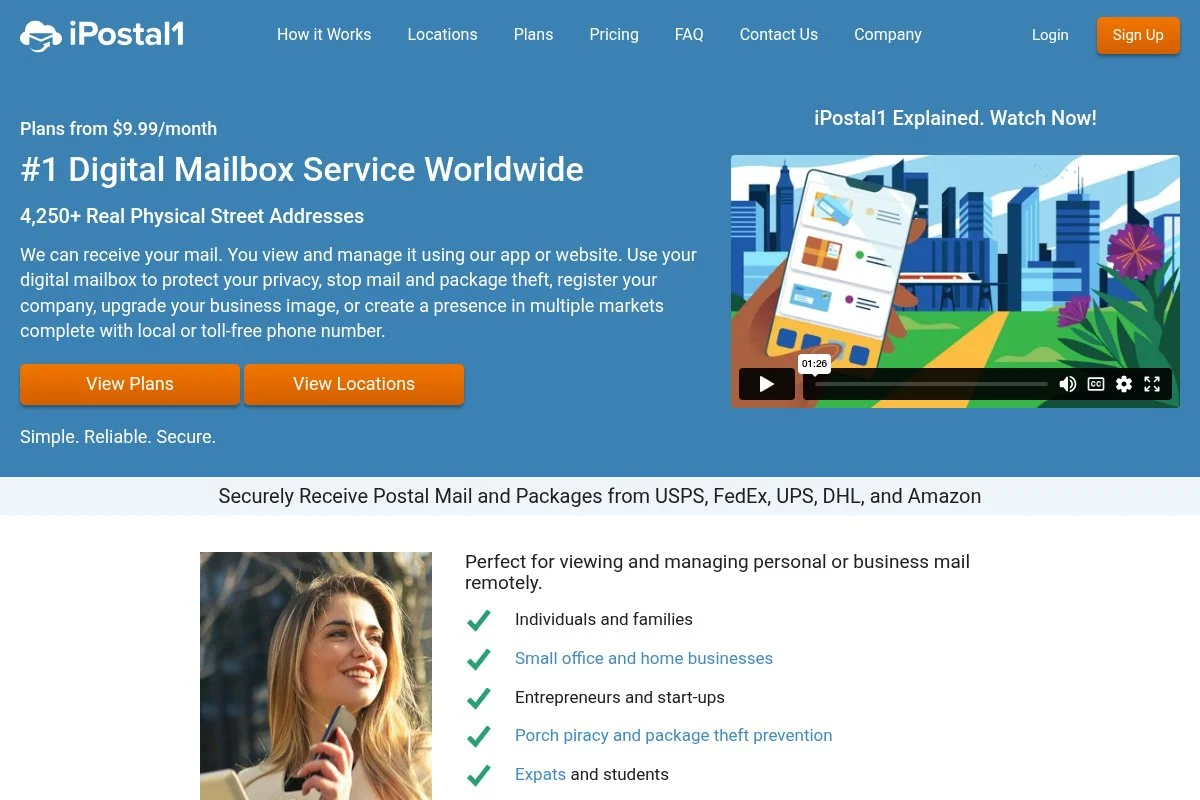Screenshot of iPostal1 homepage