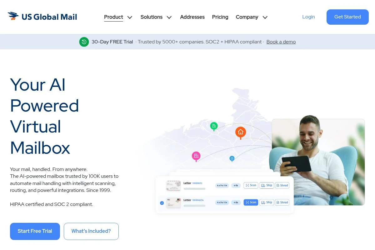 Screenshot of US Global Mail homepage